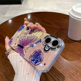 Retro Oil Painting Blue Purple Butterfly iPhone Case