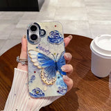 Retro Oil Painting Blue Purple Butterfly iPhone Case