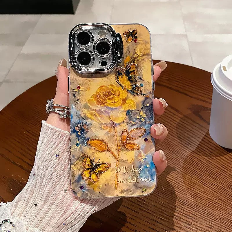 Retro Oil-Painting Golden Blossom iPhone Case