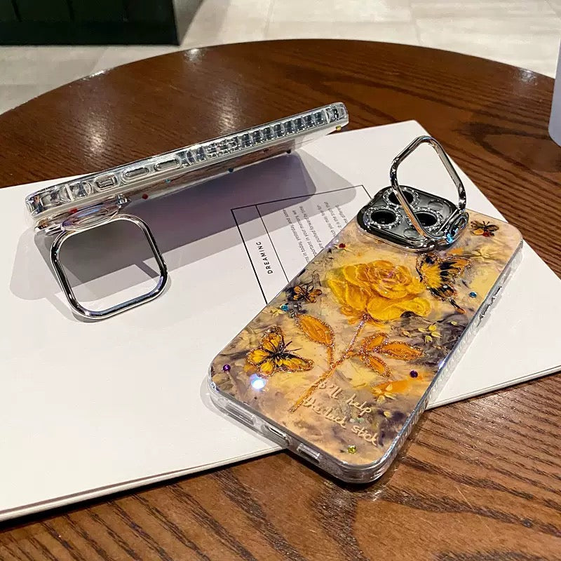 Retro Oil-Painting Golden Blossom iPhone Case