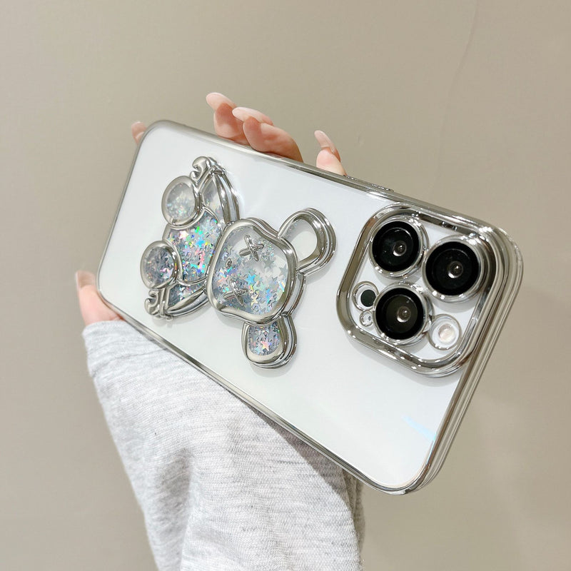 Transparent Electroplating Glitter Bear iPhone Case