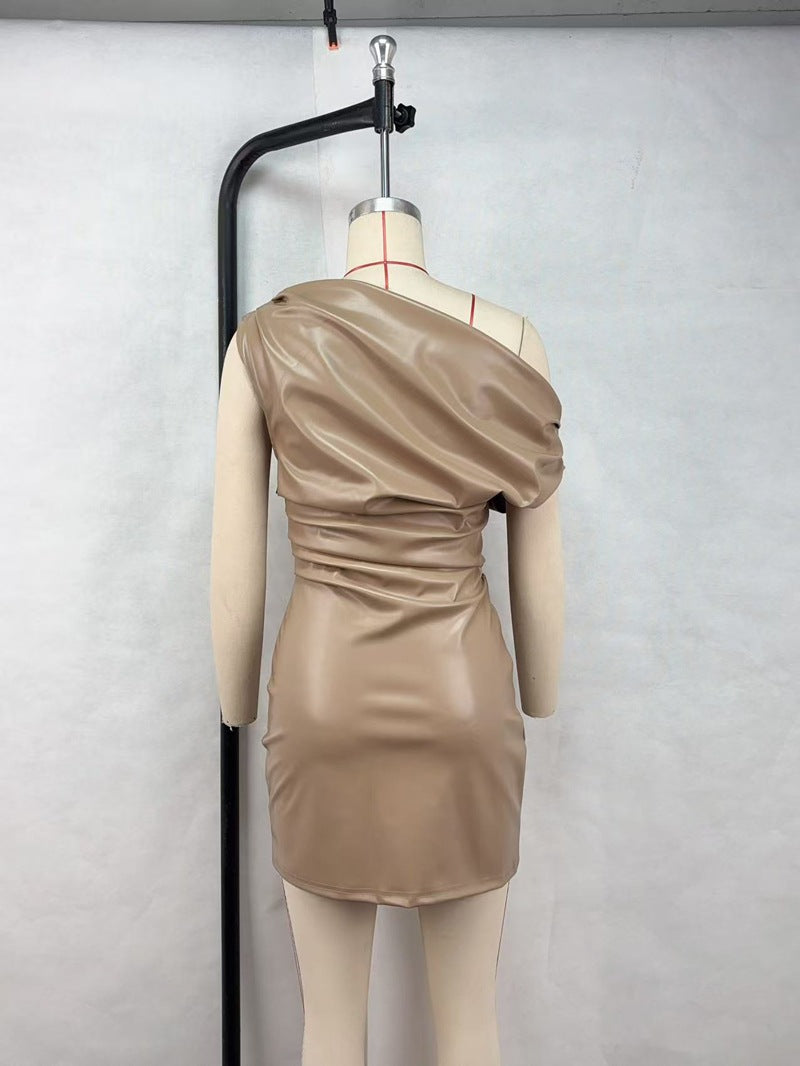 Slash shoulder temperament hip dress sexy nightclub mini skirt
