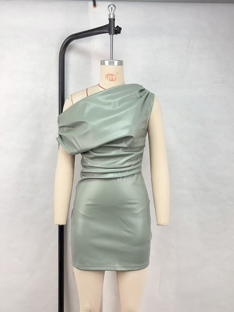 Slash shoulder temperament hip dress sexy nightclub mini skirt