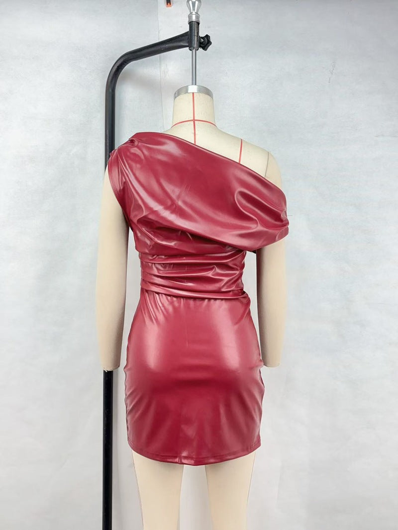 Slash shoulder temperament hip dress sexy nightclub mini skirt
