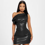 Slash shoulder temperament hip dress sexy nightclub mini skirt