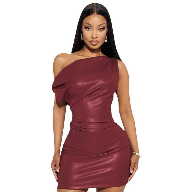 Slash shoulder temperament hip dress sexy nightclub mini skirt