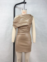 Slash shoulder temperament hip dress sexy nightclub mini skirt