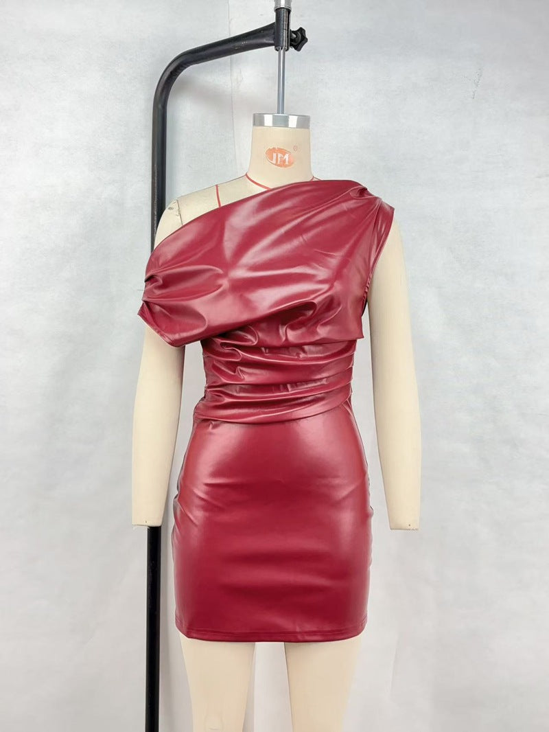 Slash shoulder temperament hip dress sexy nightclub mini skirt