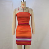 Summer rainbow print sexy tube top pleated waist hip dress nightclub dress