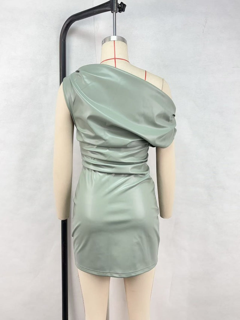 Slash shoulder temperament hip dress sexy nightclub mini skirt