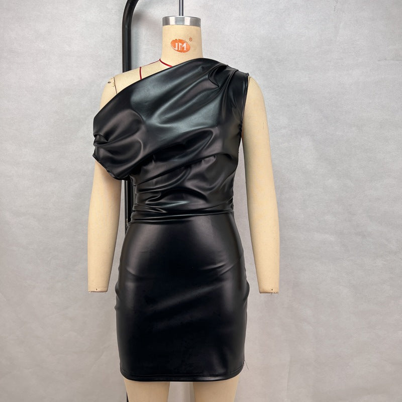 Slash shoulder temperament hip dress sexy nightclub mini skirt