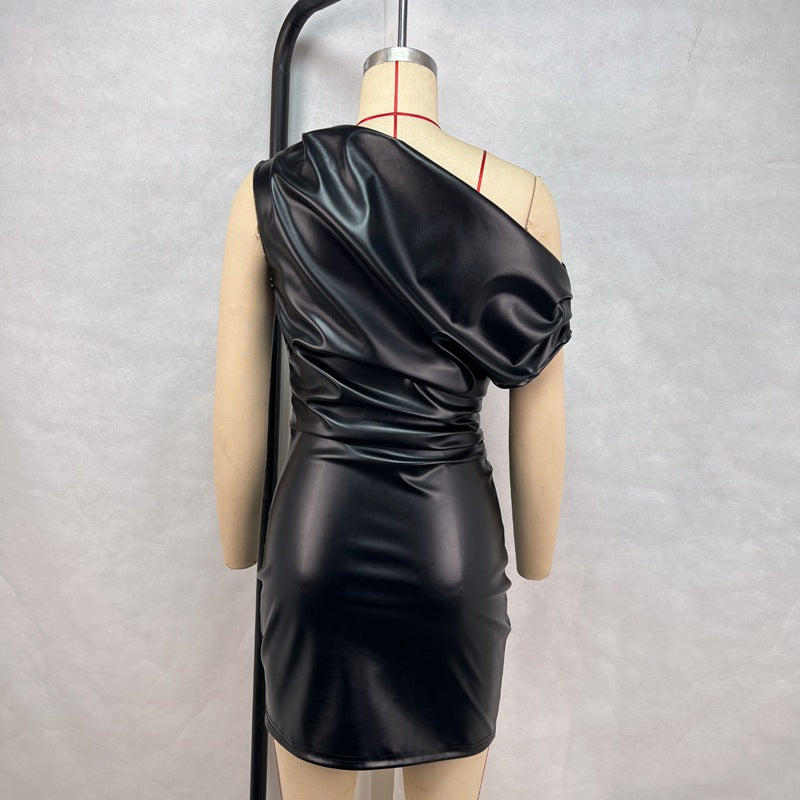 Slash shoulder temperament hip dress sexy nightclub mini skirt