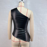 Single shoulder sleeveless vest solid color slim-fitting diagonal neck zipper slim top