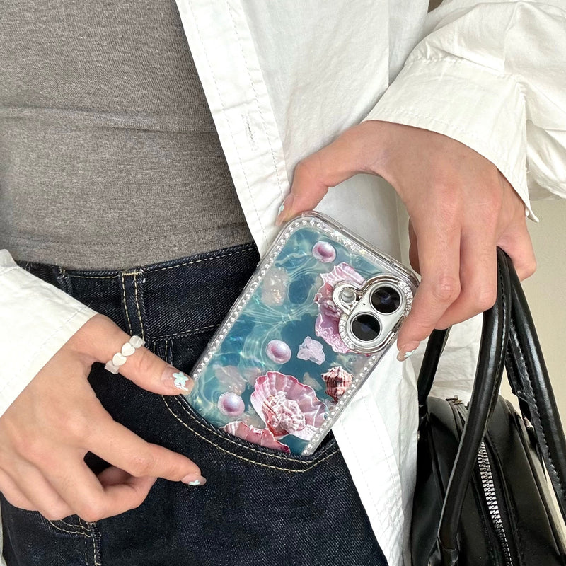 Aqua Diamond Shell Pearl iPhone Case - CREAMCY