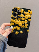 Black Aesthetic Yellow Rose Floral iPhone Case - CREAMCY