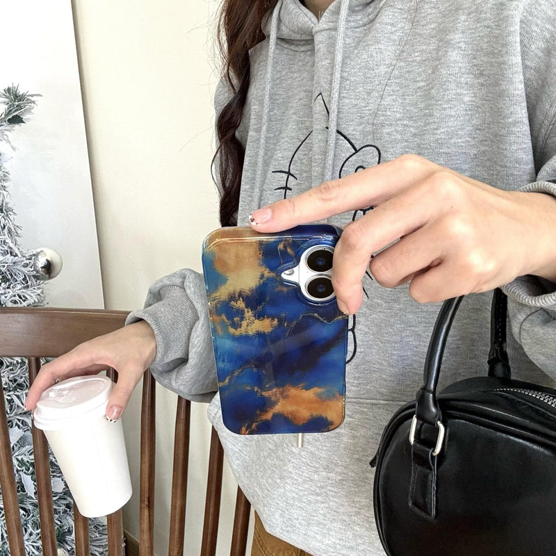 Blue - Gold Marble Opulence iPhone Case - CREAMCY