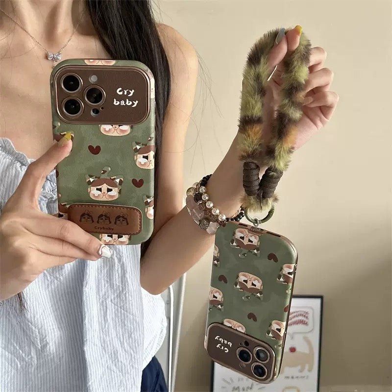 Cute Crybaby & Hearts Olive Green Phone Case - CREAMCY