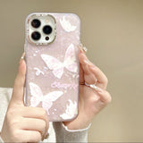 Graceful Pink Marble Butterfly iPhone Case - CREAMCY