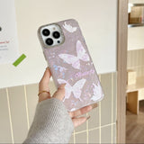 Graceful Pink Marble Butterfly iPhone Case - CREAMCY