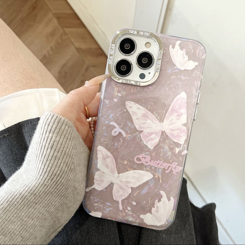 Graceful Pink Marble Butterfly iPhone Case - CREAMCY