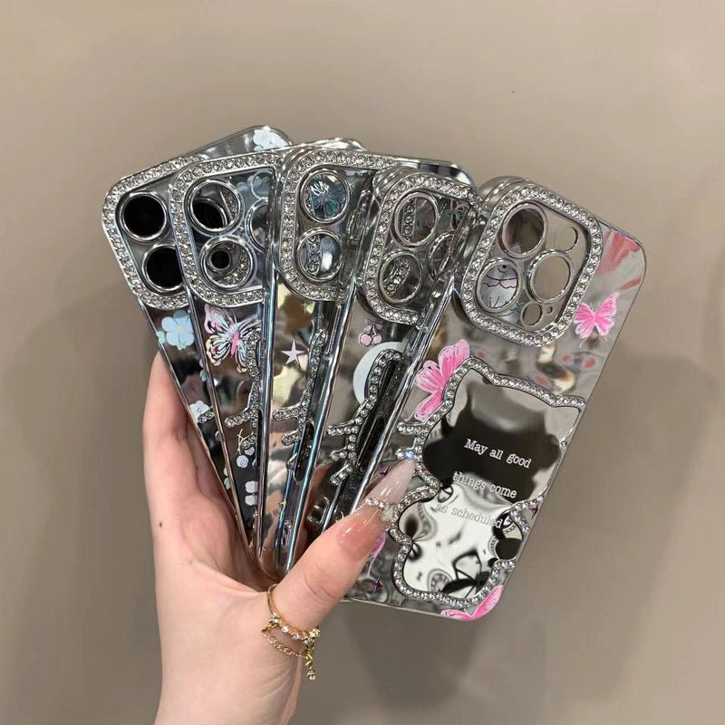 Laser Kitty Mirror With Pink Butterfly iPhone Case - CREAMCY