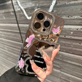 Laser Kitty Mirror With Pink Butterfly iPhone Case - CREAMCY