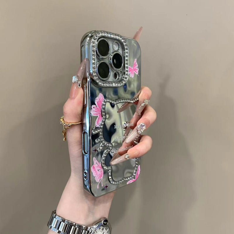 Laser Kitty Mirror With Pink Butterfly iPhone Case - CREAMCY