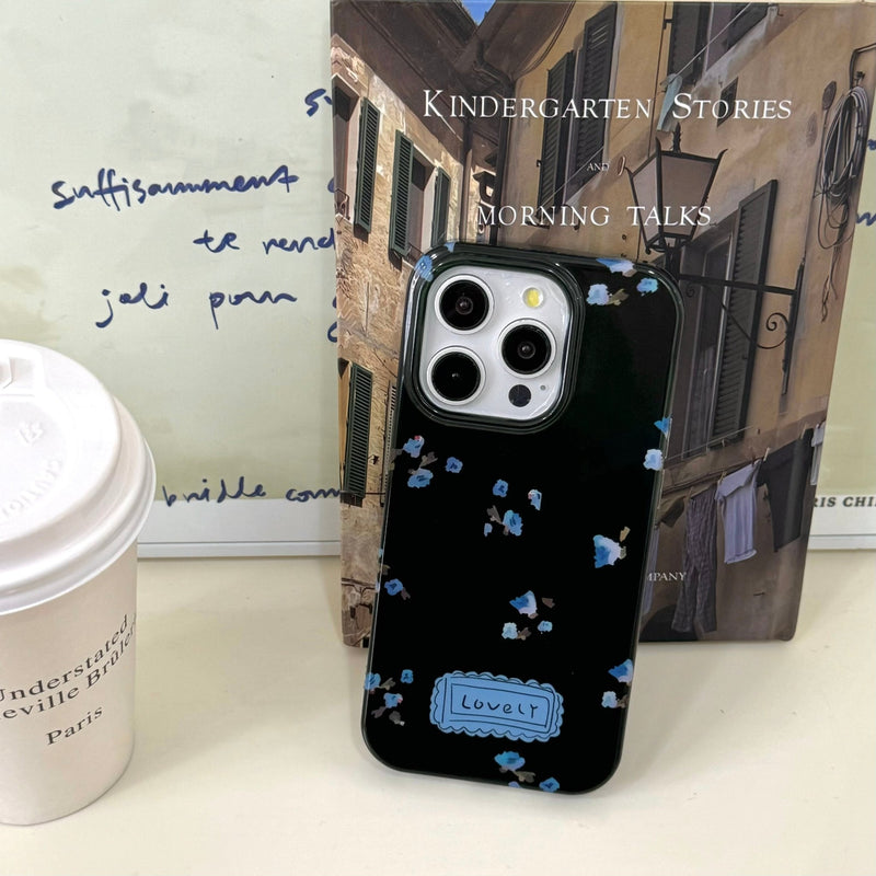 Mysterious Black with Blue Floral iPhone Case - CREAMCY