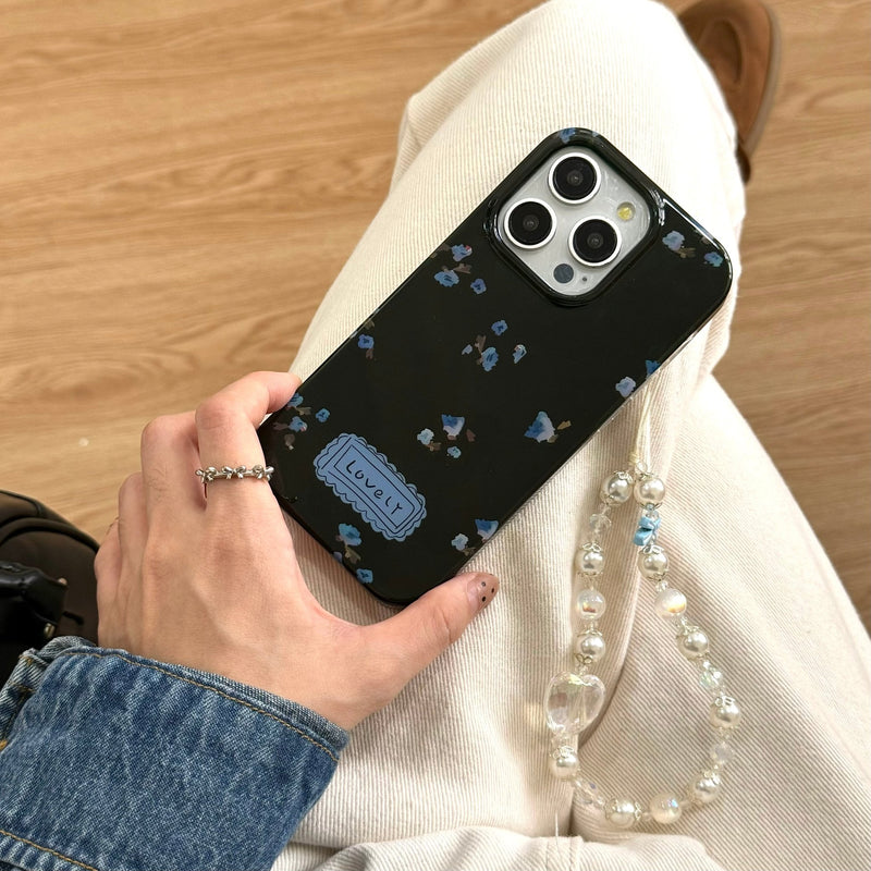 Mysterious Black with Blue Floral iPhone Case - CREAMCY