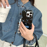 Mysterious Black with Blue Floral iPhone Case - CREAMCY