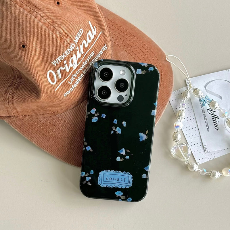 Mysterious Black with Blue Floral iPhone Case - CREAMCY