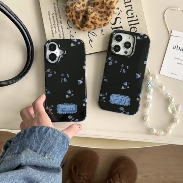 Mysterious Black with Blue Floral iPhone Case