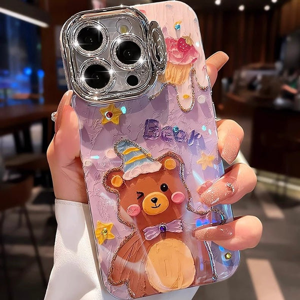 Purple Baby Bear Oil Painting iPhone Case - CREAMCY