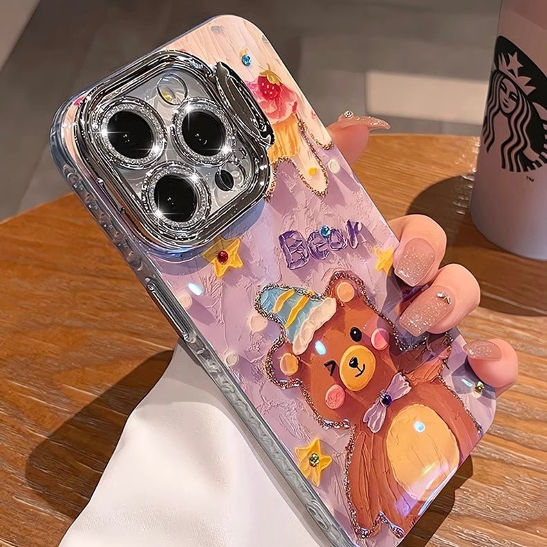Purple Baby Bear Oil Painting iPhone Case - CREAMCY