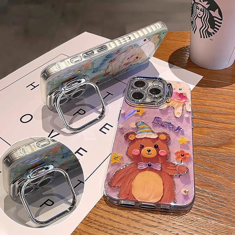 Purple Baby Bear Oil Painting iPhone Case - CREAMCY