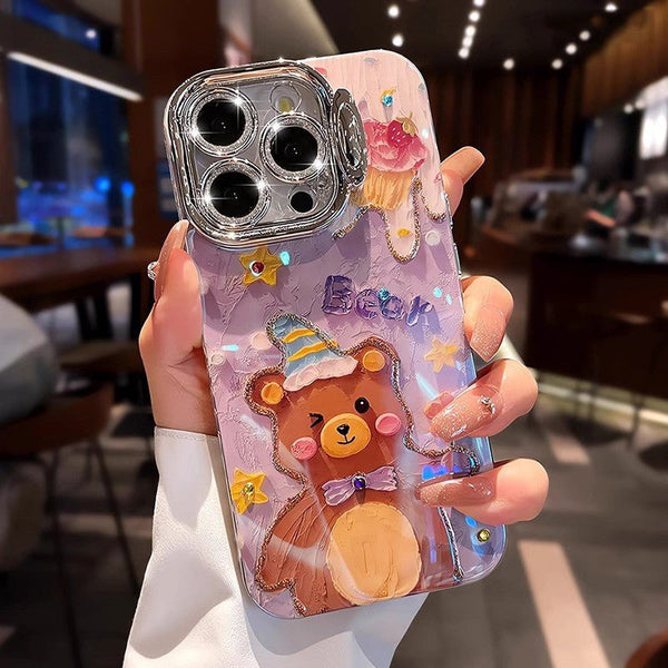 Purple Baby Bear Oil Painting iPhone Case - CREAMCY