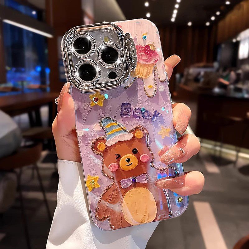 Purple Baby Bear Oil Painting iPhone Case - CREAMCY