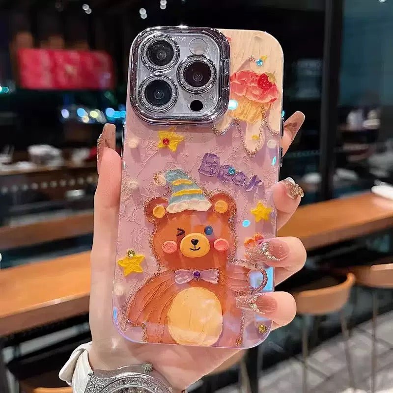 Purple Baby Bear Oil Painting iPhone Case - CREAMCY