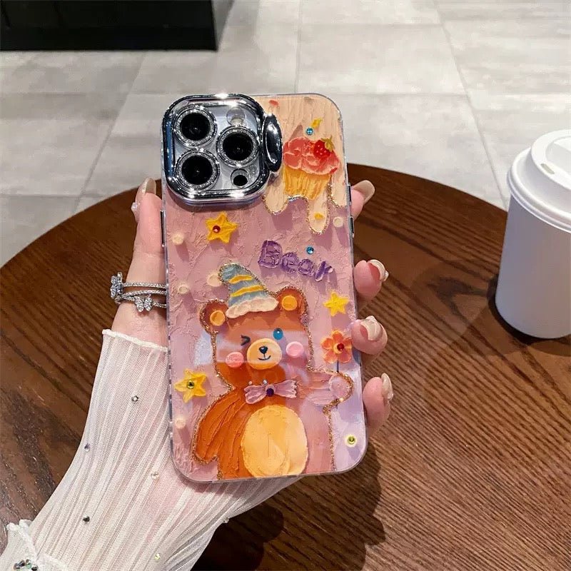 Purple Baby Bear Oil Painting iPhone Case - CREAMCY