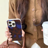 Retro Blue - Brown Leopard Print iPhone Case - CREAMCY