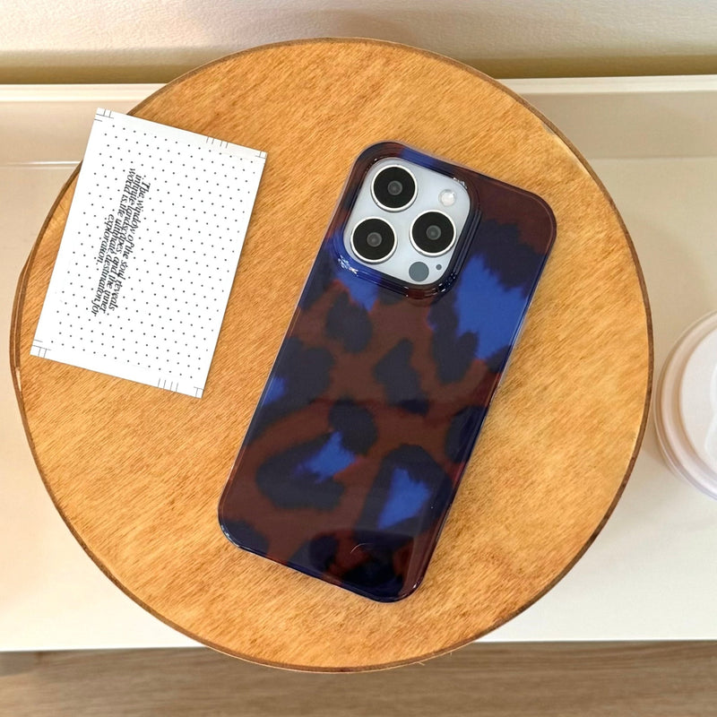 Retro Blue - Brown Leopard Print iPhone Case - CREAMCY