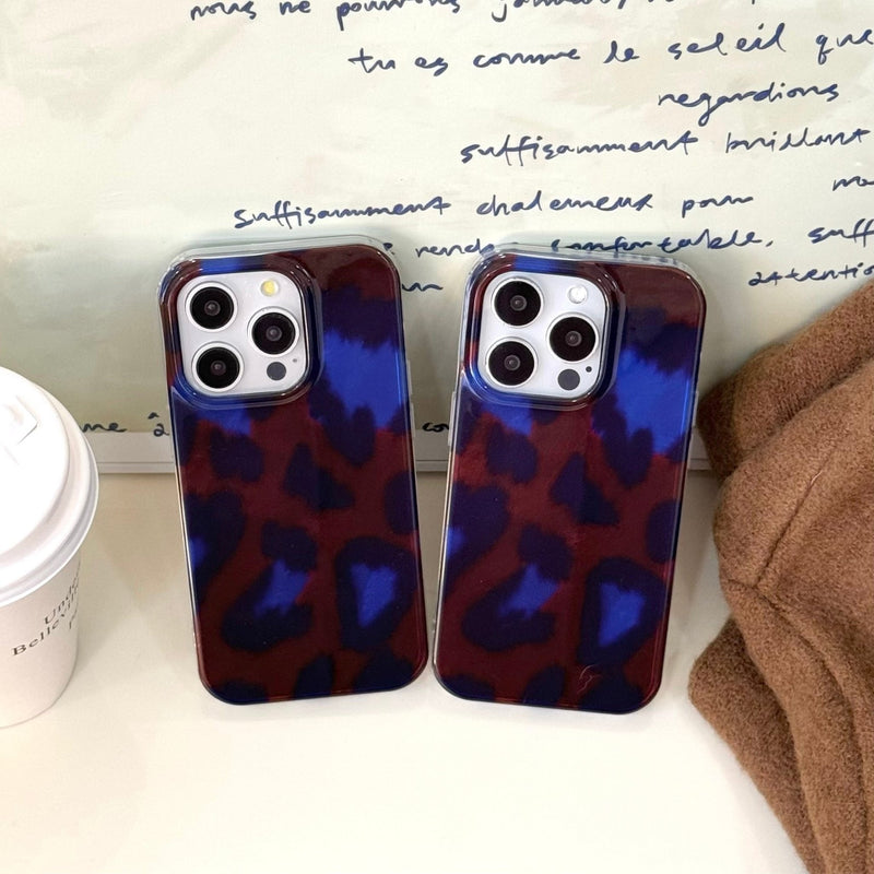 Retro Blue - Brown Leopard Print iPhone Case - CREAMCY