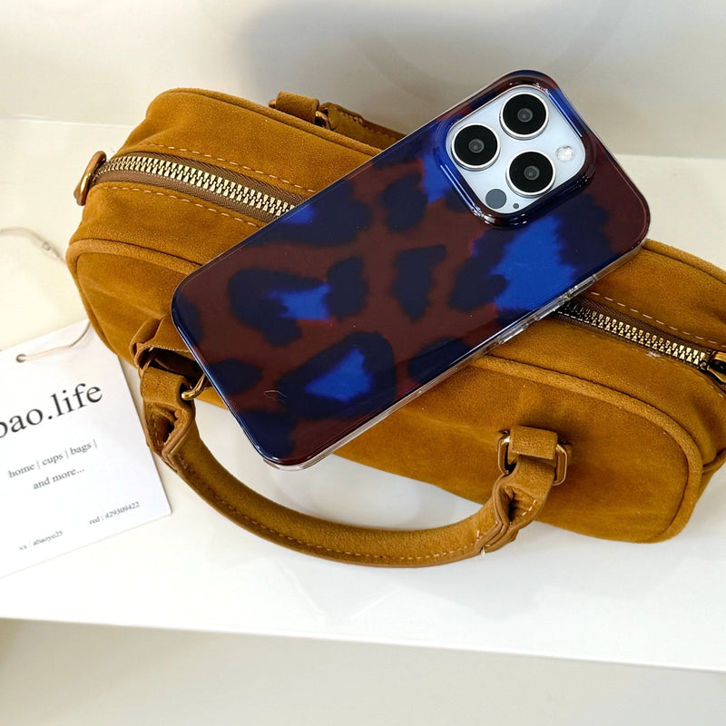 Retro Blue - Brown Leopard Print iPhone Case - CREAMCY