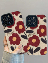 Retro Contrast All Over Graffiti Floral Shockproof iPhone Case - CREAMCY