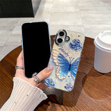 Retro Oil Painting Blue Purple Butterfly iPhone Case - CREAMCY
