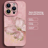 Retro Oil Painting Gold Leaf Butterfly iPhone Case - CREAMCY