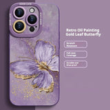 Retro Oil Painting Gold Leaf Butterfly iPhone Case - CREAMCY
