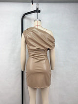 Slash shoulder temperament hip dress sexy nightclub mini skirt - CREAMCY