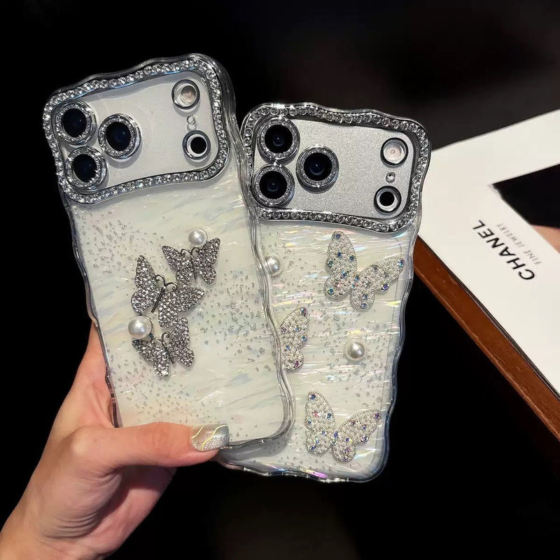 Sparkling Butterfly Pearl Embellished iPhone Case - CREAMCY