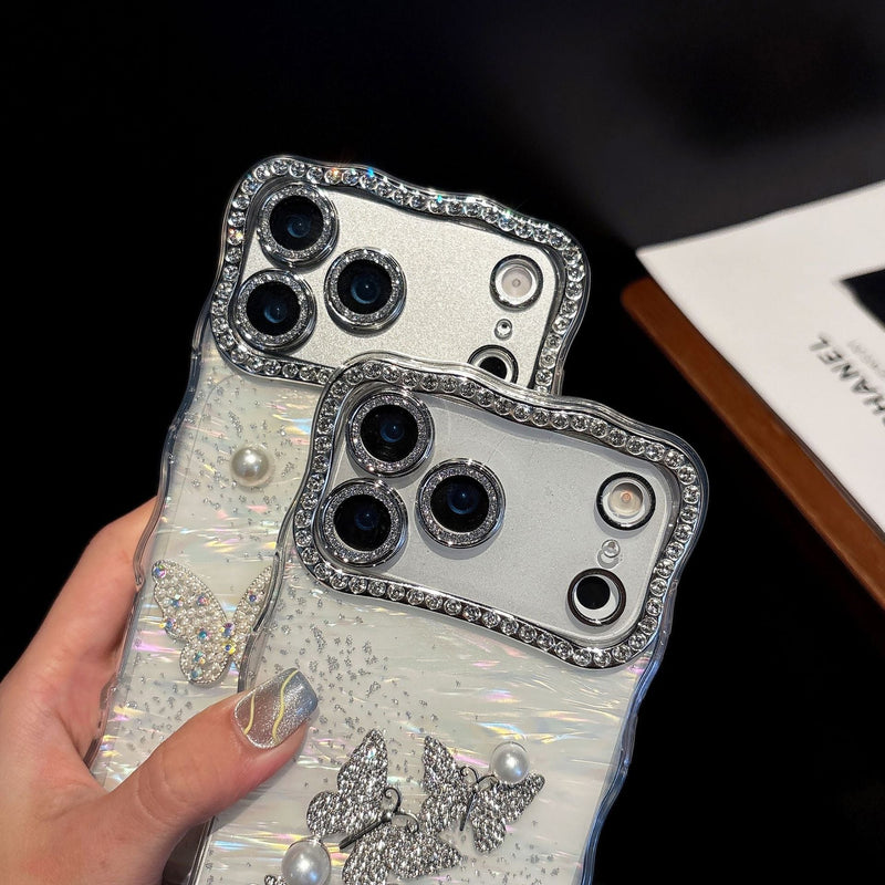 Sparkling Butterfly Pearl Embellished iPhone Case - CREAMCY